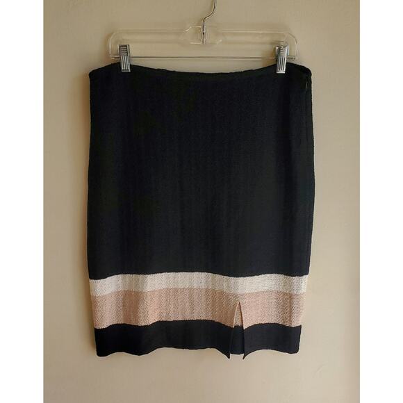 St. John Straight & Pencil Knit Skirt Black With Tan & Cream Colorblock, Size 12 - Picture 1 of 6